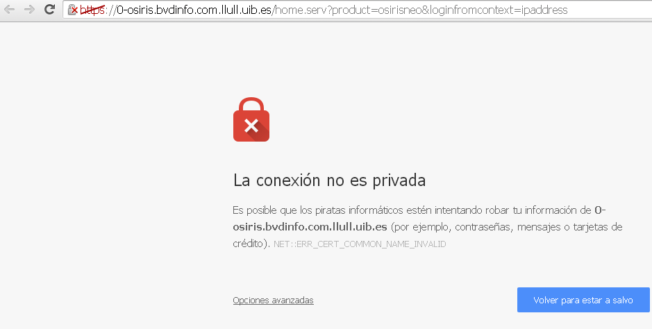 Avís google chrome error certificat