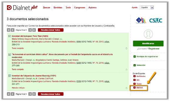 Exportar registres dialnet BibTeX