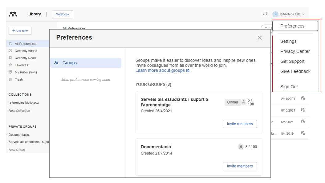 Les versions_Library preferences