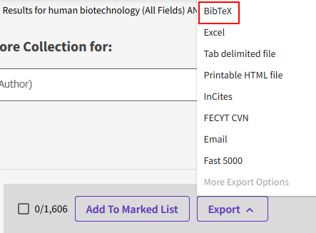 exportació massiva web of science