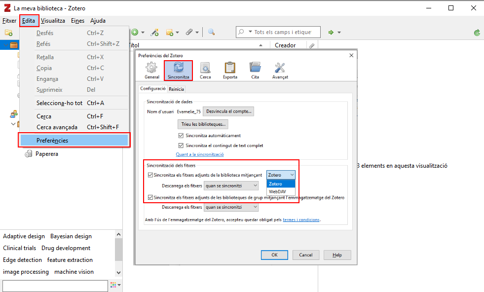 sincronització zotero