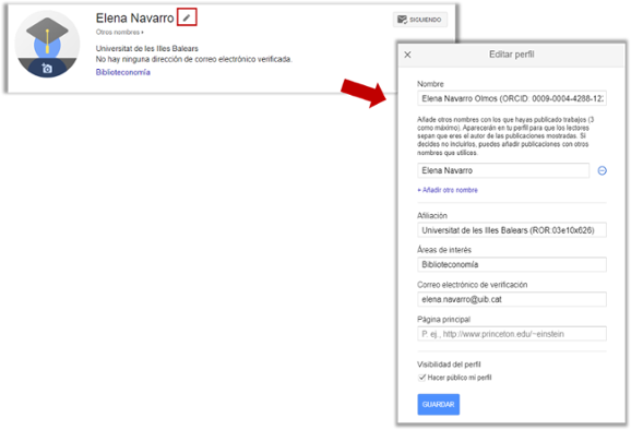 Google Scholar compte modificar