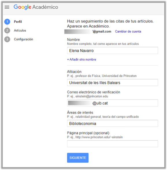 Google Scholar formulari